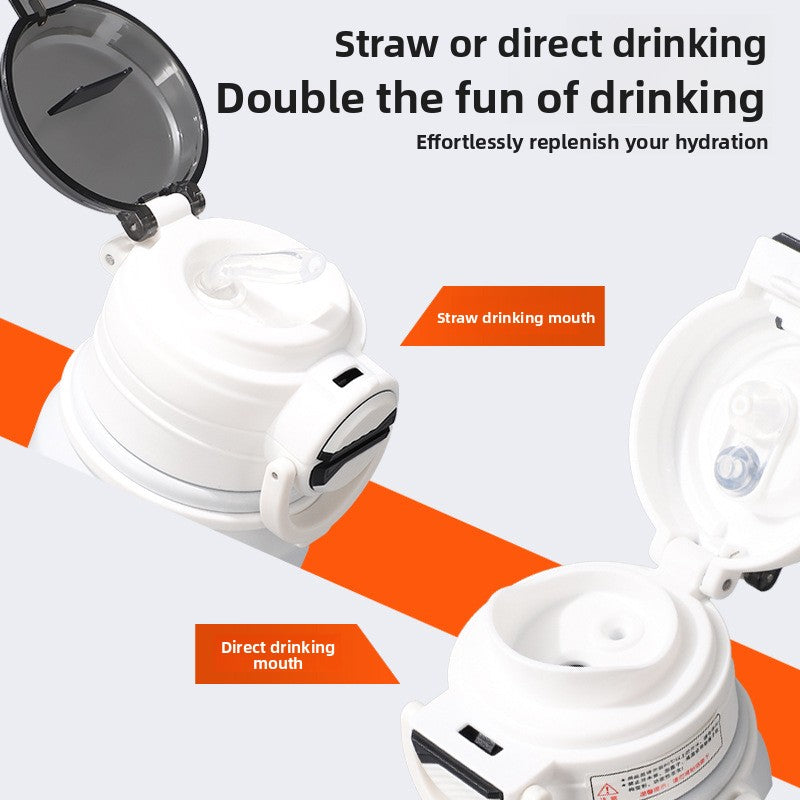 Thermos Cup Portable Large Capacity Straw Double Drinking Bottle Outdoor Sports Fitness Bottle