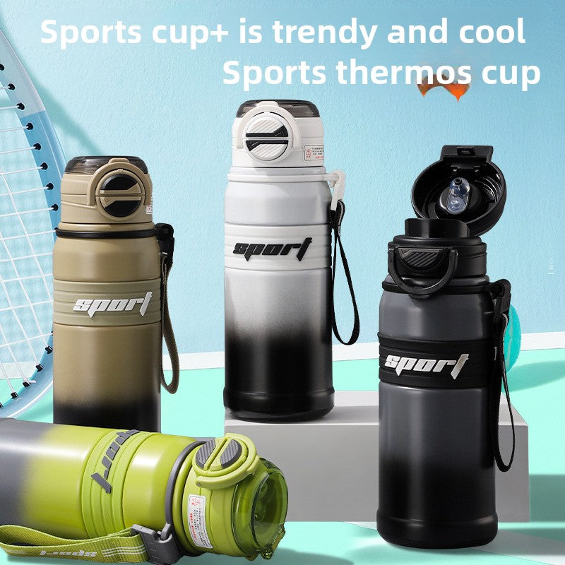 Thermos Cup Portable Large Capacity Straw Double Drinking Bottle Outdoor Sports Fitness Bottle
